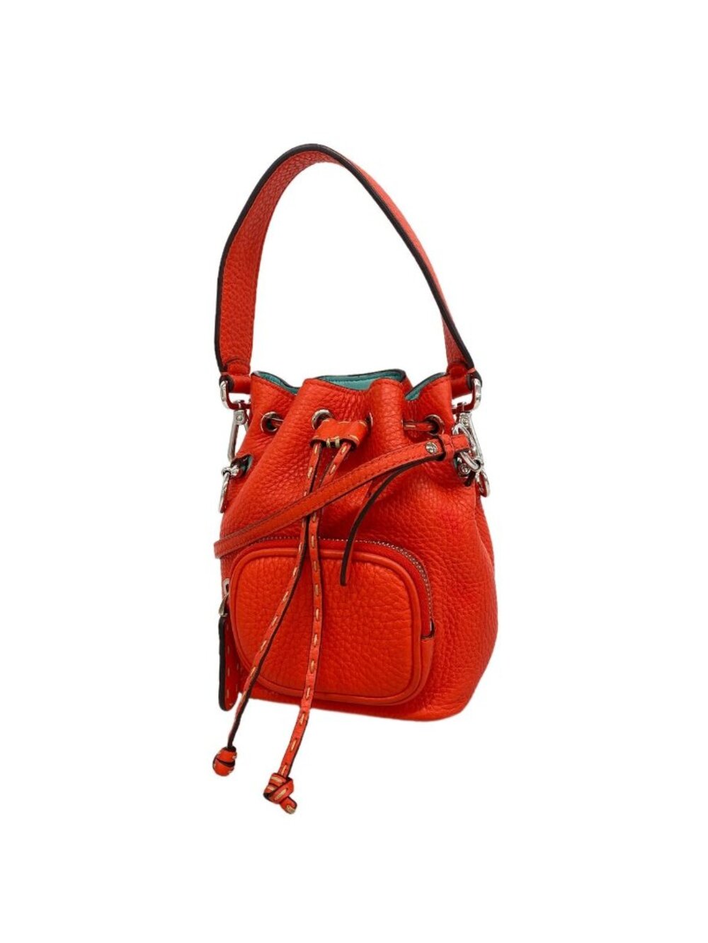 Fendi Handbag Montresor Mini Leather Red Silver 2-Way Bag